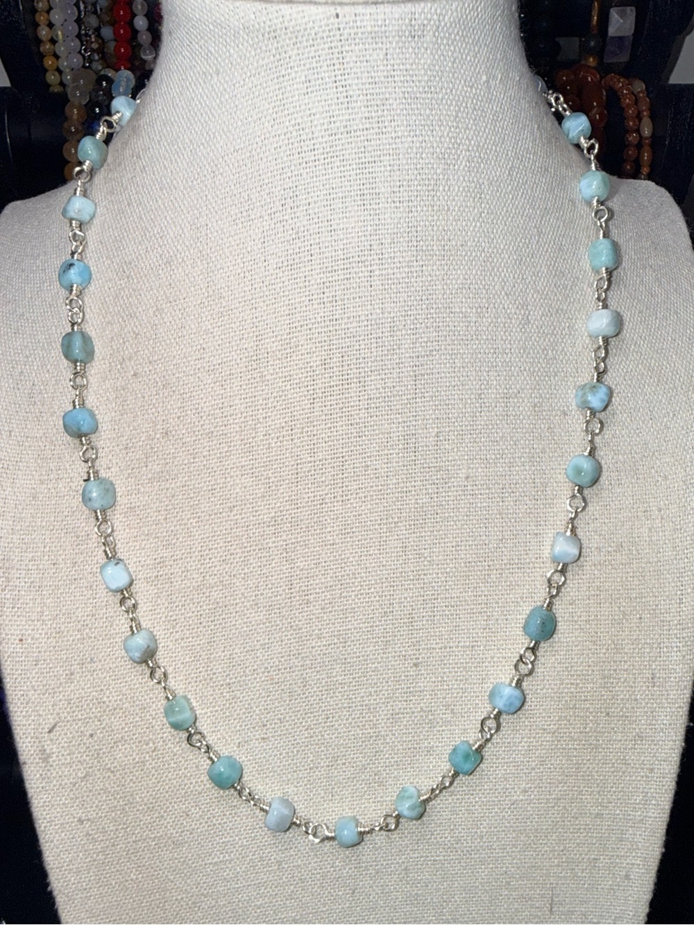 Larimar Square Gemstone Wire Wrapped Necklace
